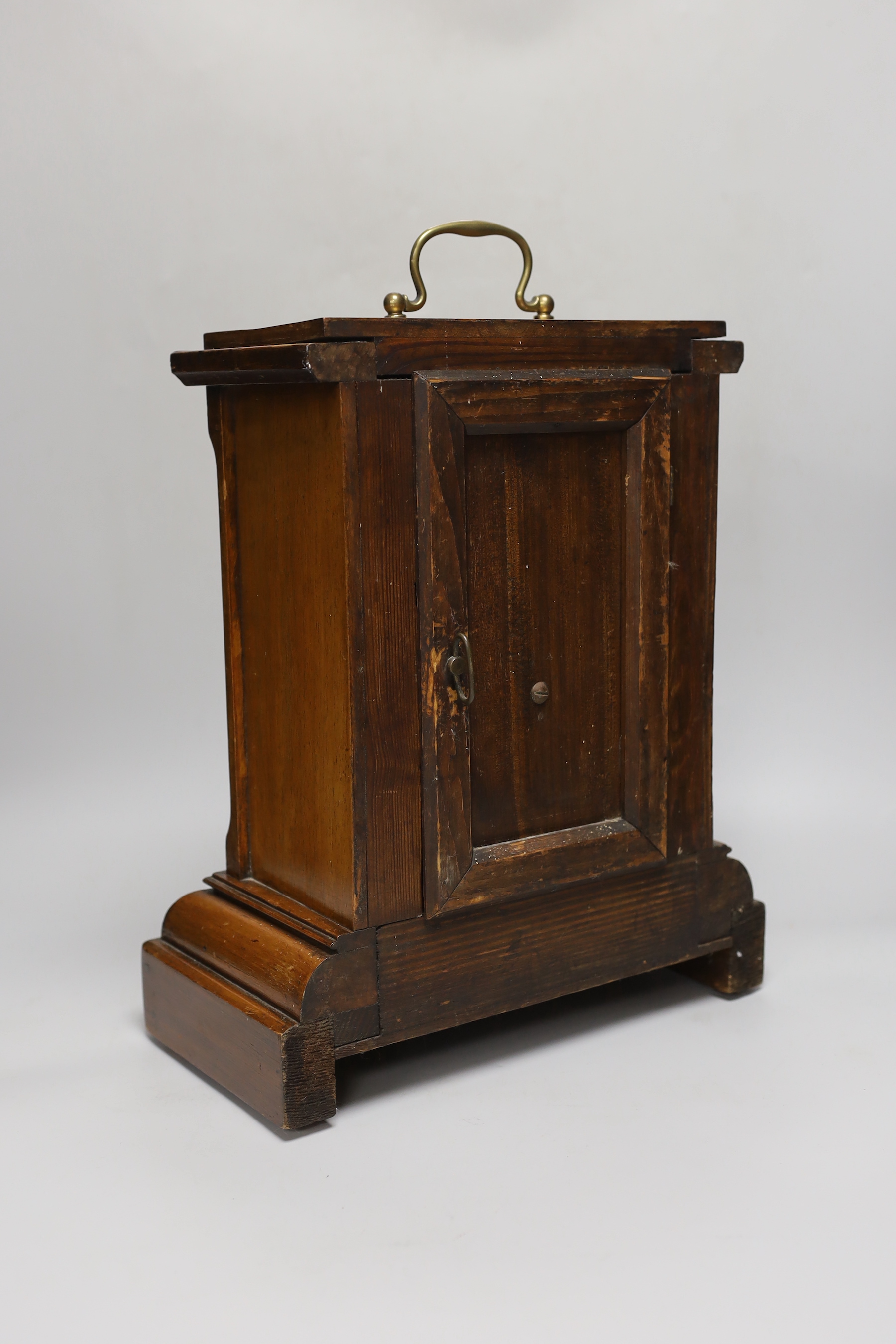 A late 19th century mahogany mantel clock with ebonised dial, 37cm